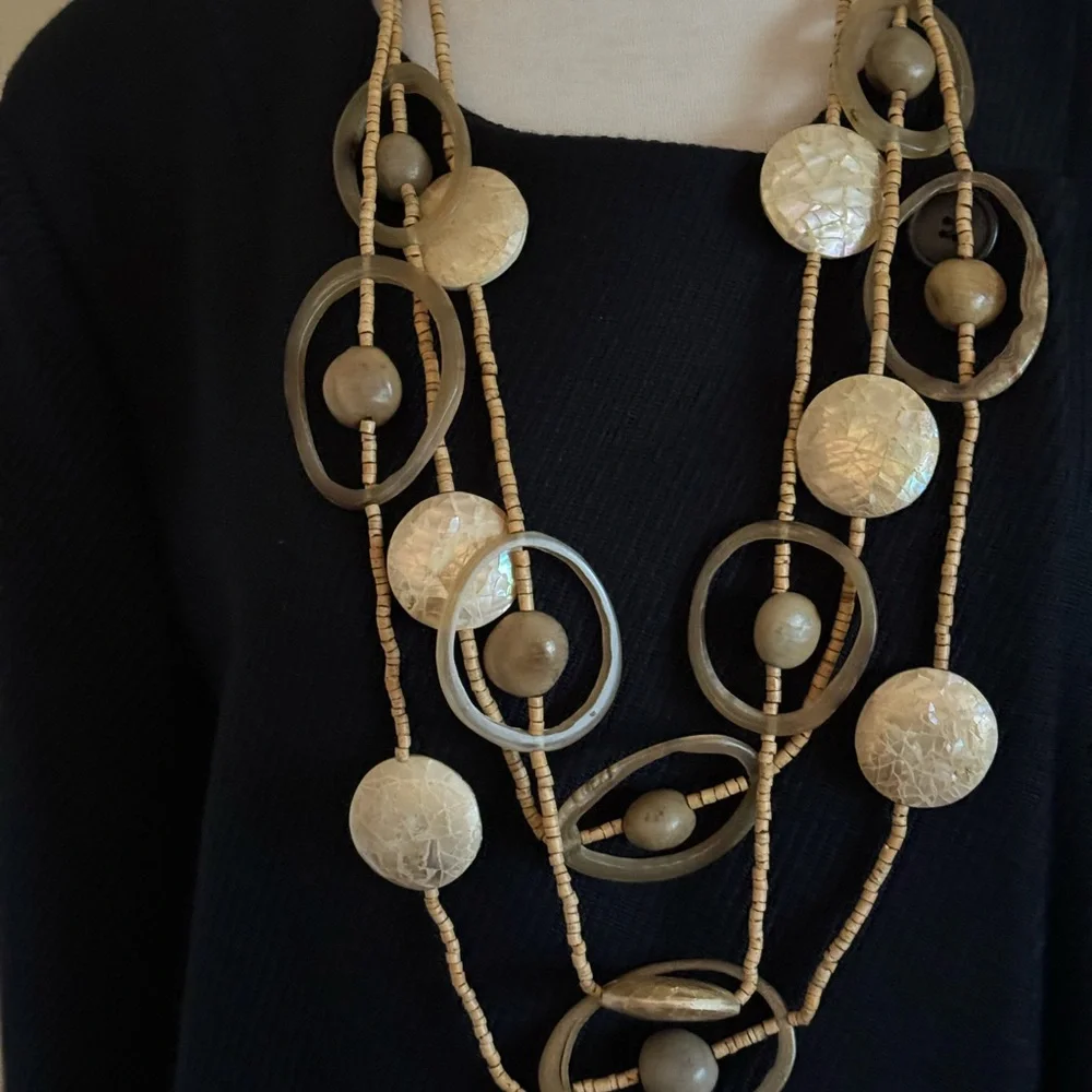 Mother of pearl mosaic multi layered necklace